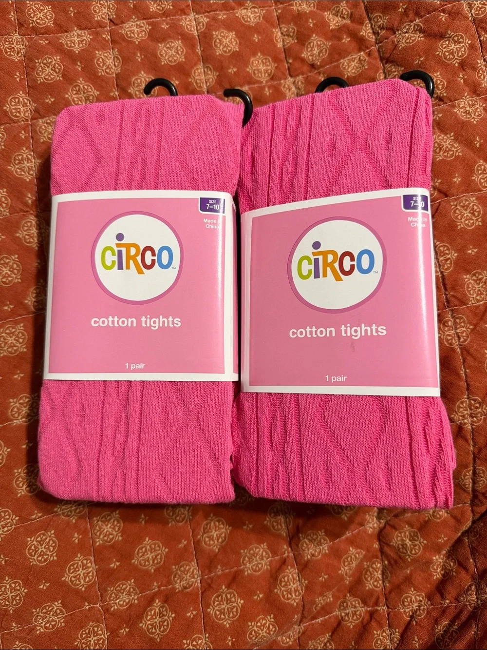 Circo Bright Pink Cotton Cable Tights - 2 Pack
